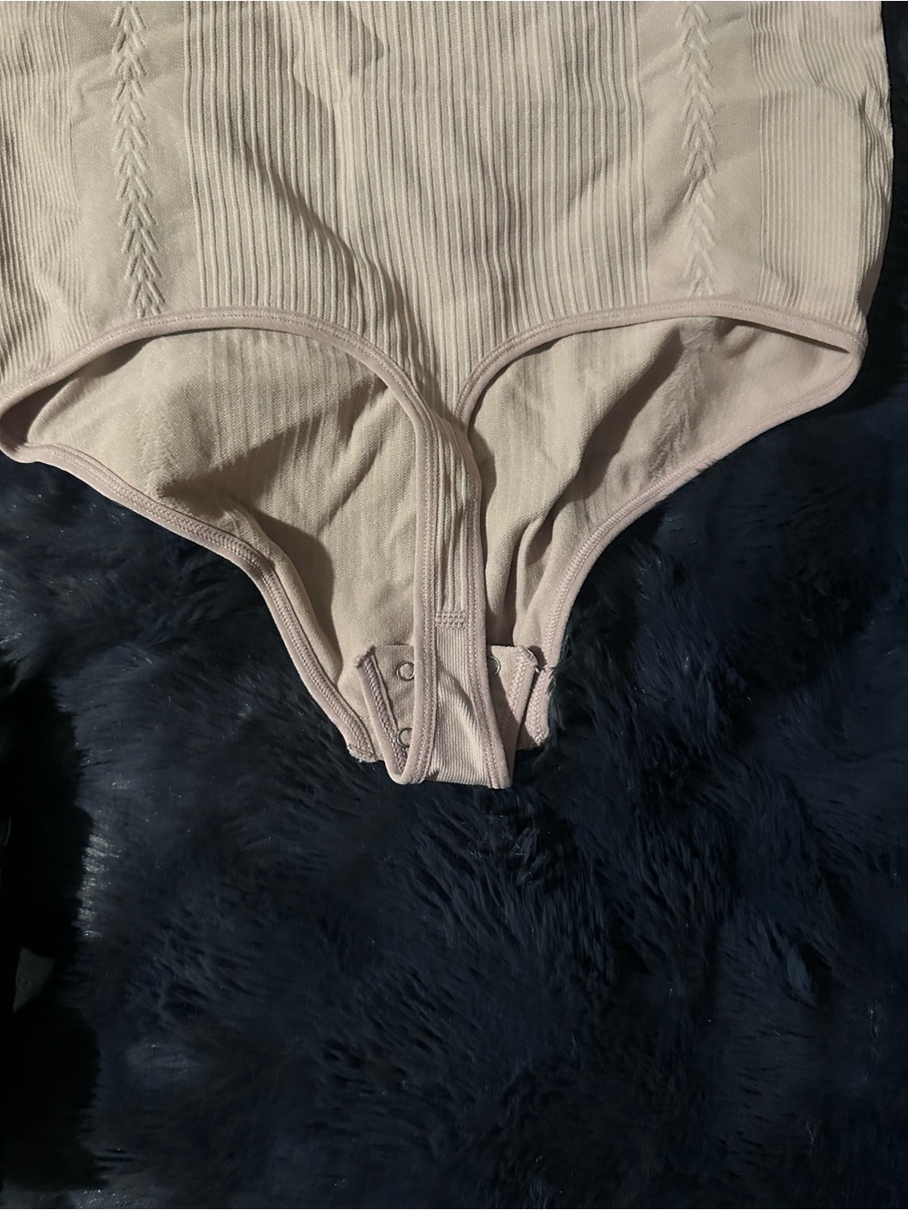 Ribbed Light Pink Women's Stretch Bodysuit with Adjustable Straps - Picture 3 of 4